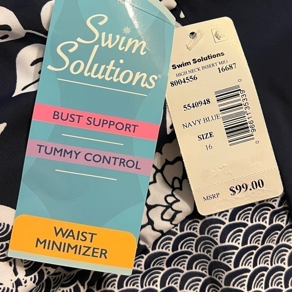 Swim Solutions Navy Naut High Neck Mesh Insert One Piece Swimsuit - Picture 6 of 7